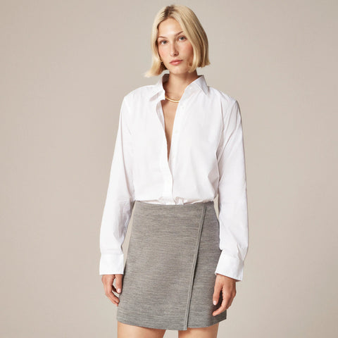 Faux-wrap mini skirt in merino wool