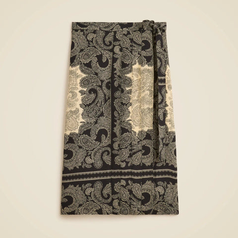 Pleated wrap skirt in paisley scarf print