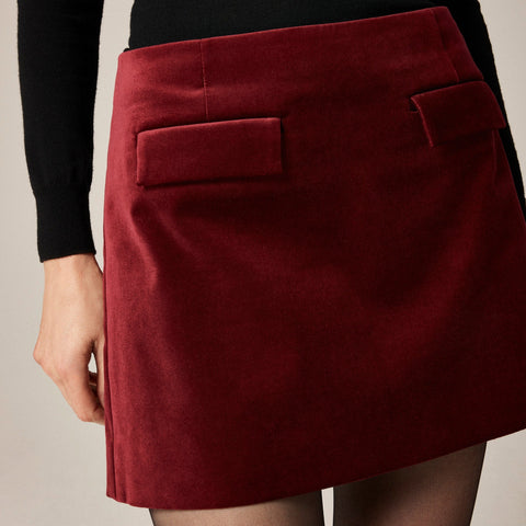 Petite flap-pocket mini skirt in velvet