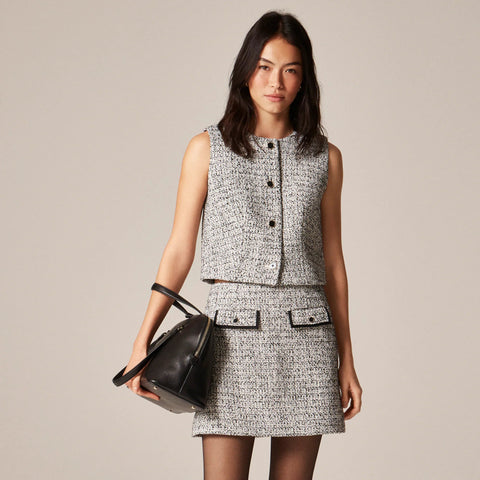 Petite flap-pocket mini skirt in tweed