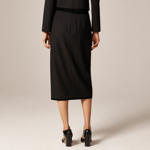 Pencil midi skirt with velvet trim in four-season stretch