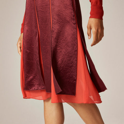 Paneled midi slip skirt in textured satin chiffon