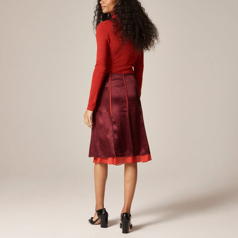 Paneled midi slip skirt in textured satin chiffon