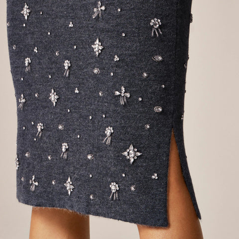 Collection wool-blend midi skirt with crystal embellishments