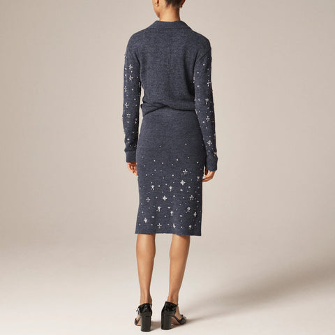 Collection wool-blend midi skirt with crystal embellishments