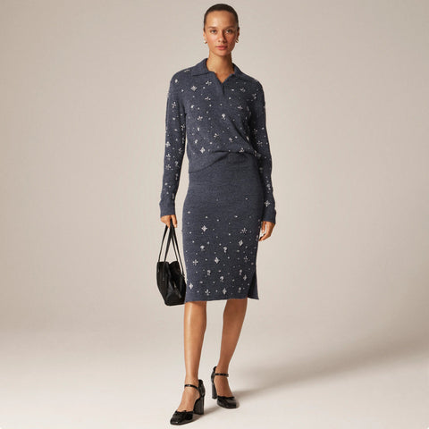 Collection wool-blend midi skirt with crystal embellishments