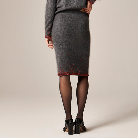 Collection brushed cashmere midi skirt with beaded embellishments