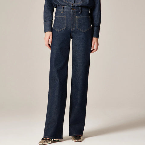 Full-length slim-wide jean with patch pockets