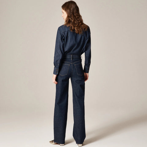 Full-length slim-wide jean with patch pockets