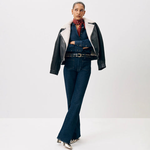 Full-length slim-wide jean with patch pockets