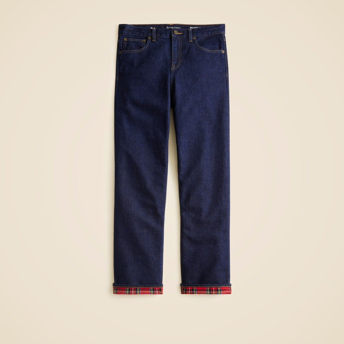 Flannel-lined relaxed straight jean in Rinse wash