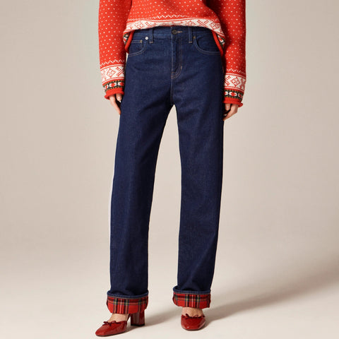 Flannel-lined relaxed straight jean in Rinse wash