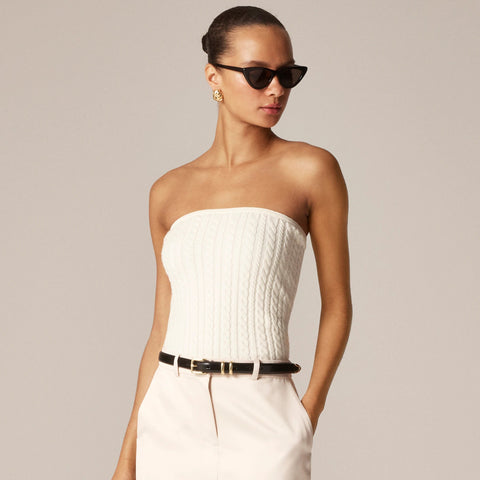 Cable-knit tube top in merino wool