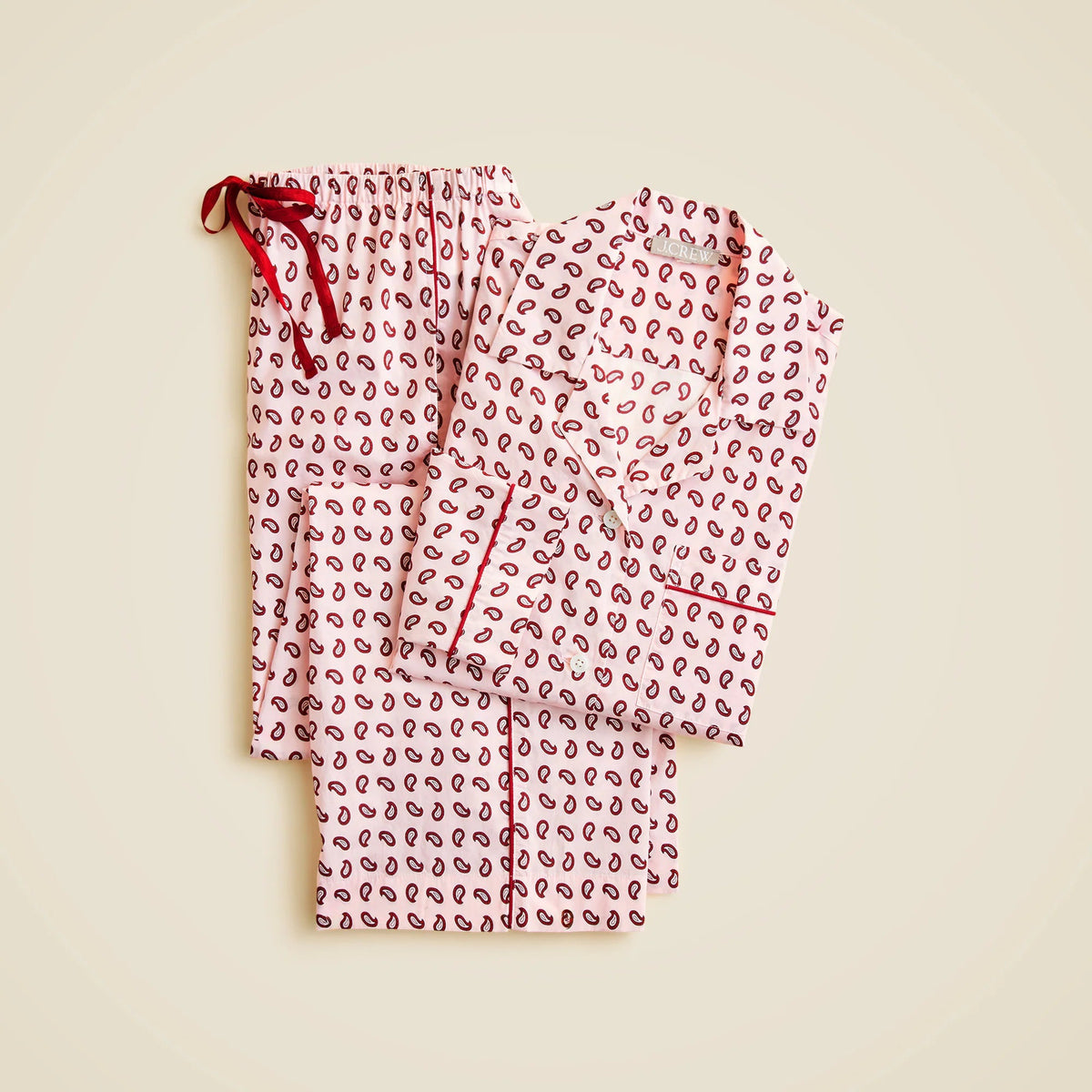 Cotton poplin long-sleeve pajama pant set in paisley print