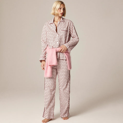 Cotton poplin long-sleeve pajama pant set in paisley print