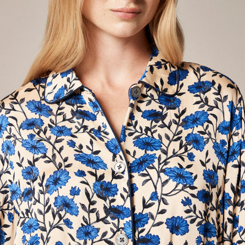 Soft-shine long-sleeve pajama pant set in floral print