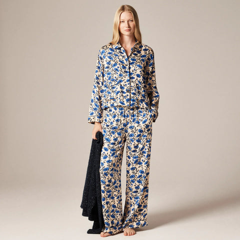 Soft-shine long-sleeve pajama pant set in floral print