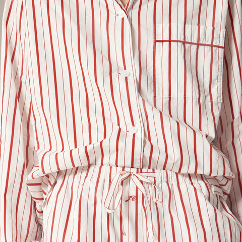 Cotton poplin long-sleeve pajama pant set in peppermint stripe