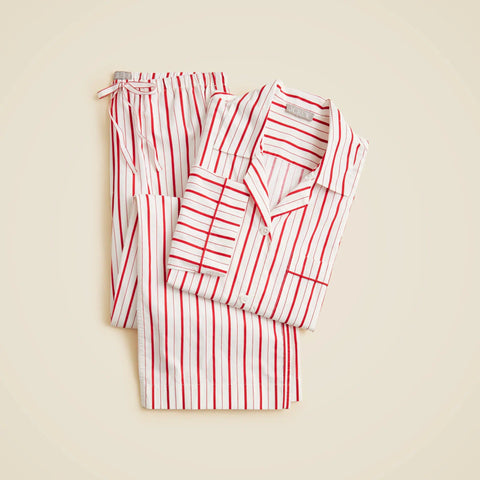 Cotton poplin long-sleeve pajama pant set in peppermint stripe