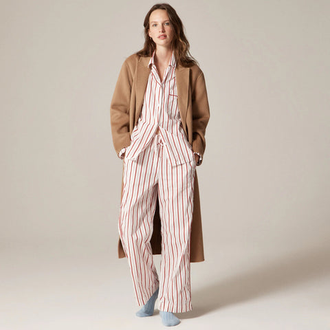 Cotton poplin long-sleeve pajama pant set in peppermint stripe
