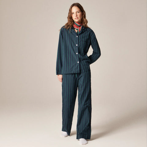 Cotton poplin long-sleeve pajama pant set in peppermint stripe