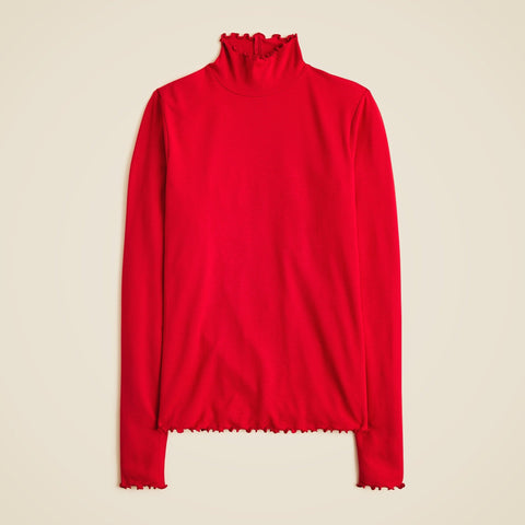 Refined rib lettuce-trim turtleneck