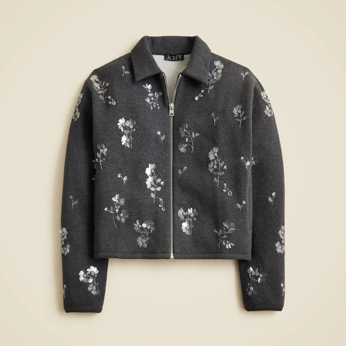 Embellished bomber jacket in heritage fleece