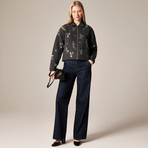 Embellished bomber jacket in heritage fleece