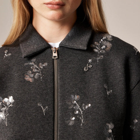 Embellished bomber jacket in heritage fleece