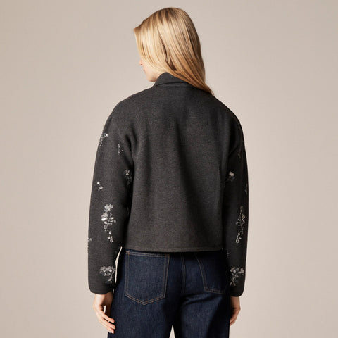 Embellished bomber jacket in heritage fleece