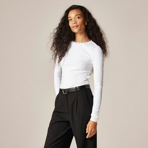 Perfect rib long-sleeve T-shirt with studs