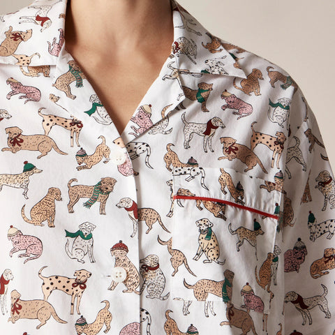 Cotton poplin pajama pant set in snow dogs print