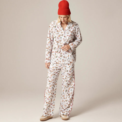 Cotton poplin pajama pant set in snow dogs print