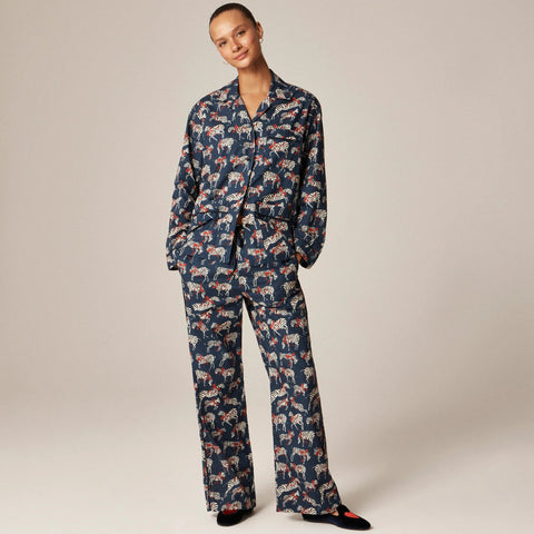 Cotton poplin pajama pant set in party animal print