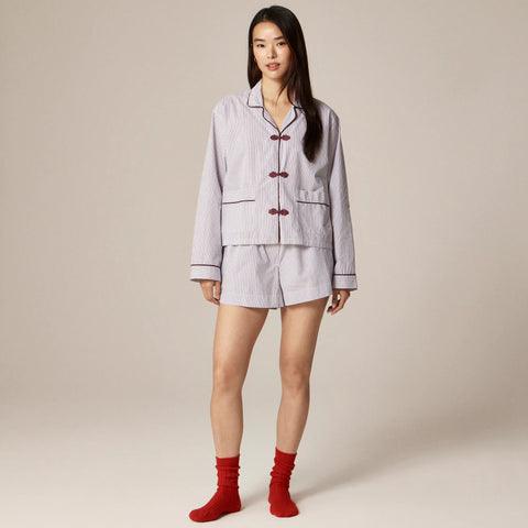 Cotton poplin pajama short set in stripe