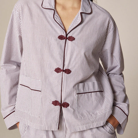 Cotton poplin pajama short set in stripe