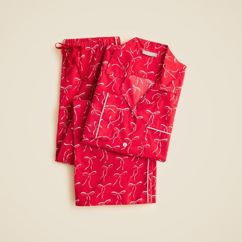 Cotton poplin pajama pant set in vintage bow print