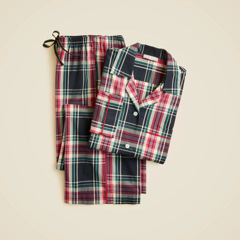Cotton poplin long-sleeve pajama pant set in Stewart tartan