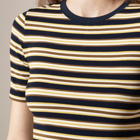Refined rib elbow-sleeve T-shirt in stripe
