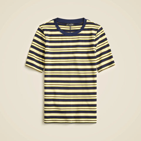 Refined rib elbow-sleeve T-shirt in stripe