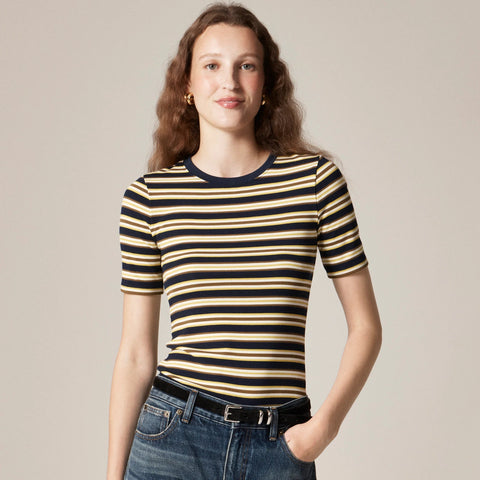 Refined rib elbow-sleeve T-shirt in stripe