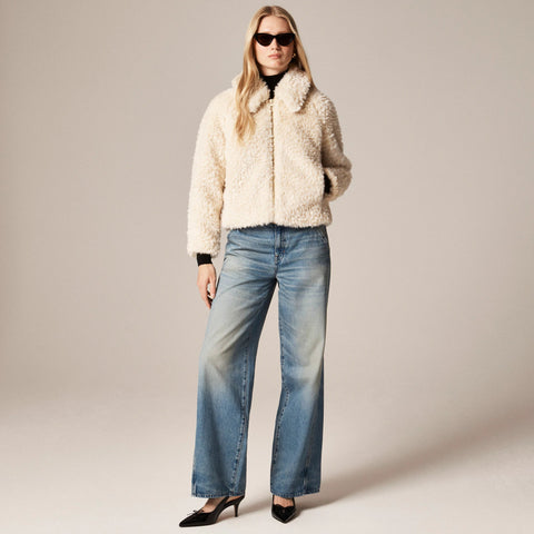 Zip-up jacket in textured faux fur