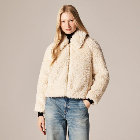 Zip-up jacket in textured faux fur