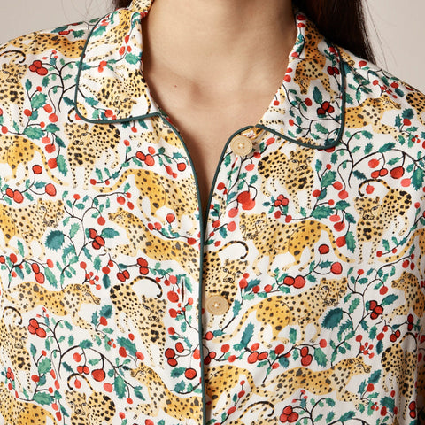 Soft-shine pajama pant set in holiday jungle print