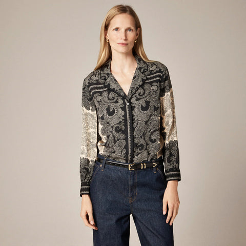 Drapey camp-collar shirt in paisley scarf print