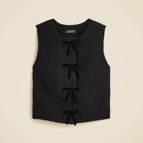 Tweed crewneck vest with velvet bows