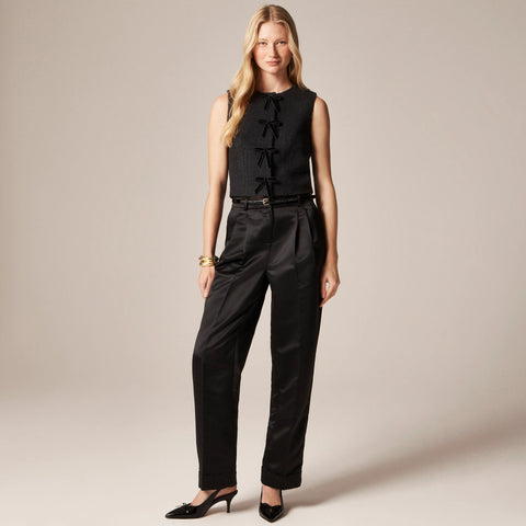 Tweed crewneck vest with velvet bows