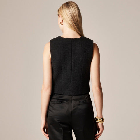 Tweed crewneck vest with velvet bows