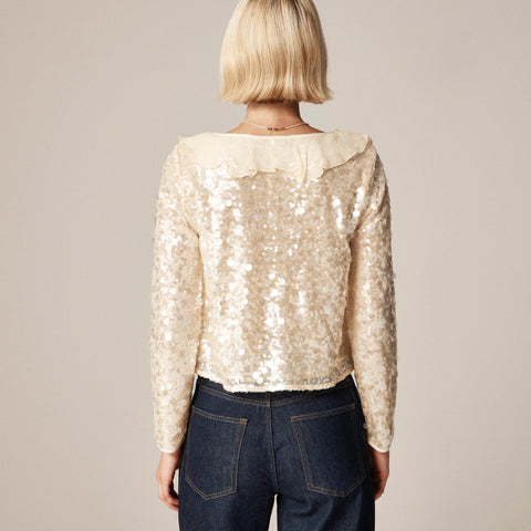 Sequin ruffle-trim shirt with ties