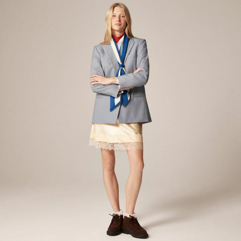 Fringe-trim scarf in wool-silk blend